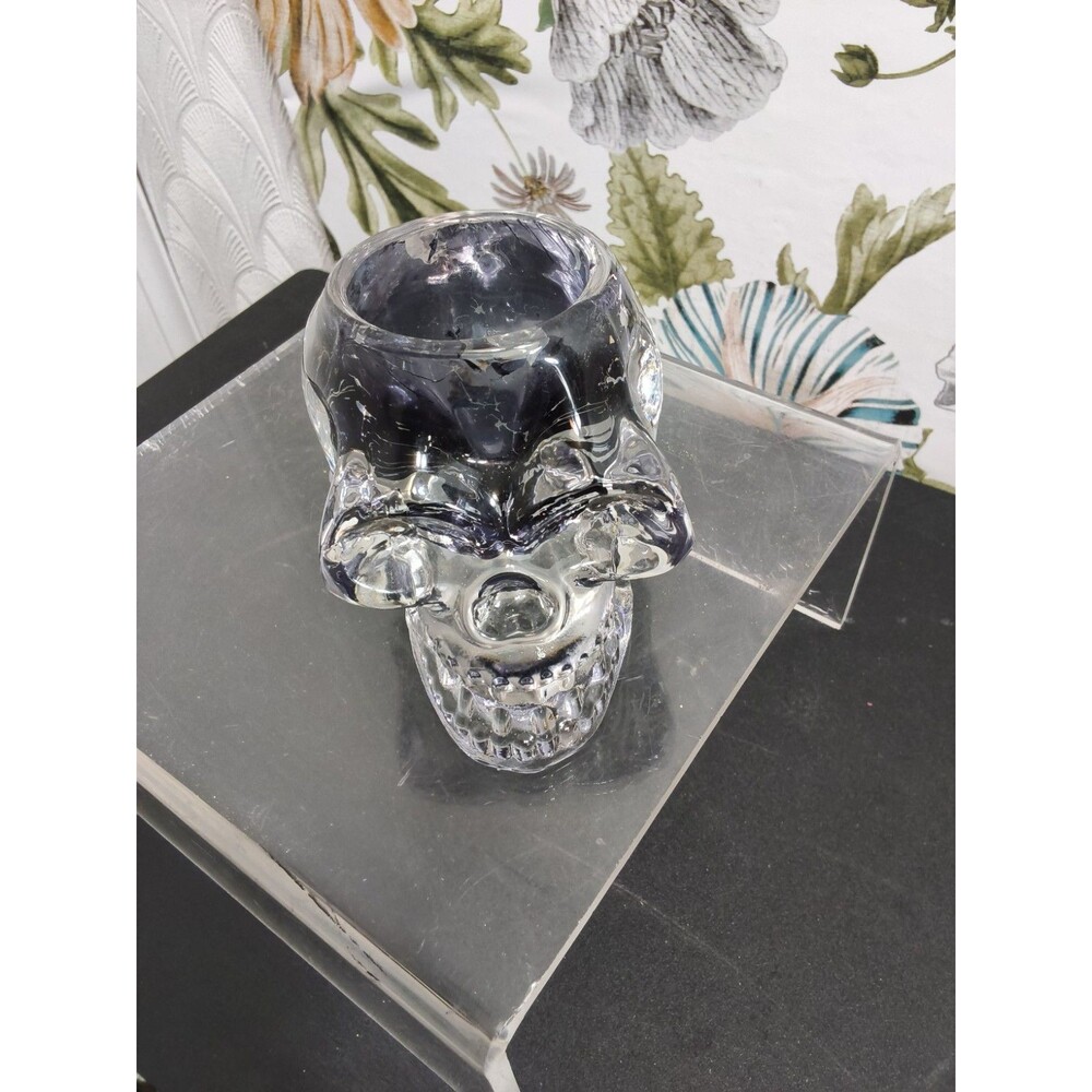 Heavy Clear Glass Skull Tealight Candle Holder Votive Halloween Gothic 3.5" 2lb